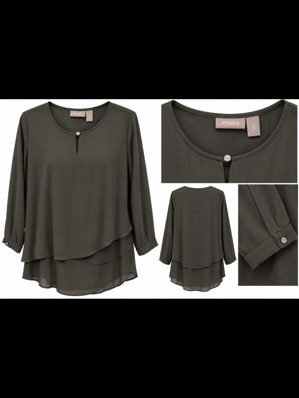 Chico's size 3 (XL) polyester black sheer blouse